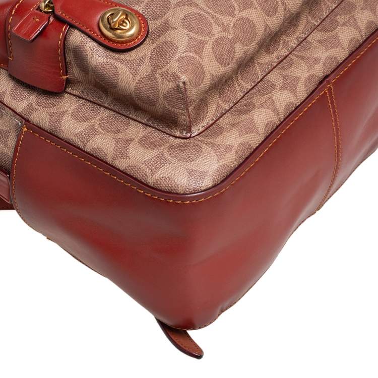 Pre Owned Coach Beige/Brown Signature Coated Canvas and Leather Campus Backpack