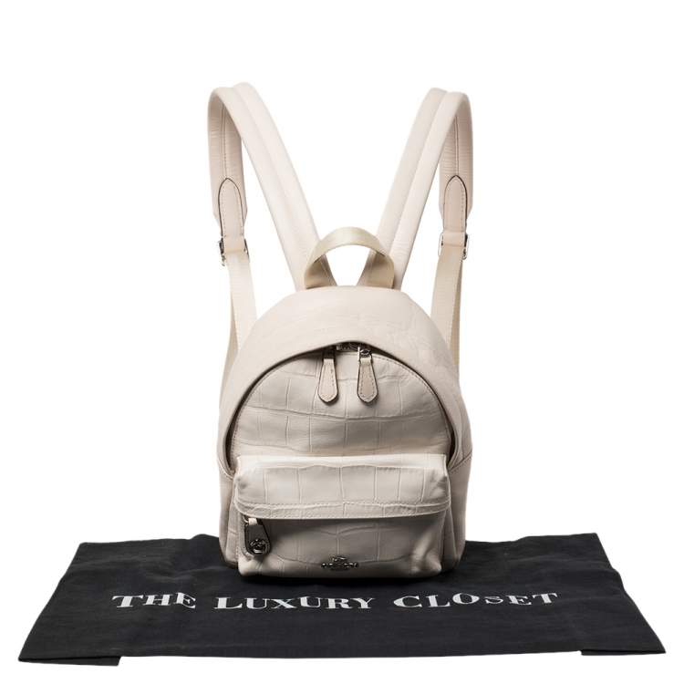 Pre Owned Coach White Leather Mini Charlie Backpack  