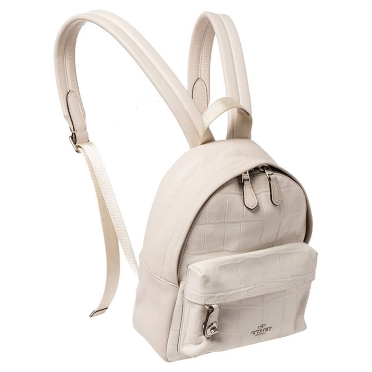 Pre Owned Coach White Leather Mini Charlie Backpack  