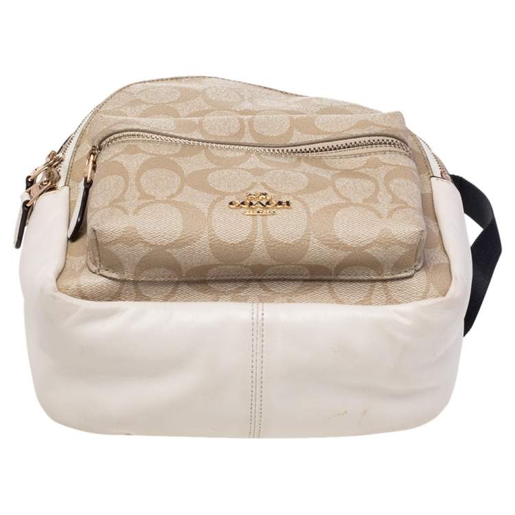 Pre Owned Coach Beige/Cream Signature Coated Canvas And Leather Mini Charlie Backpack