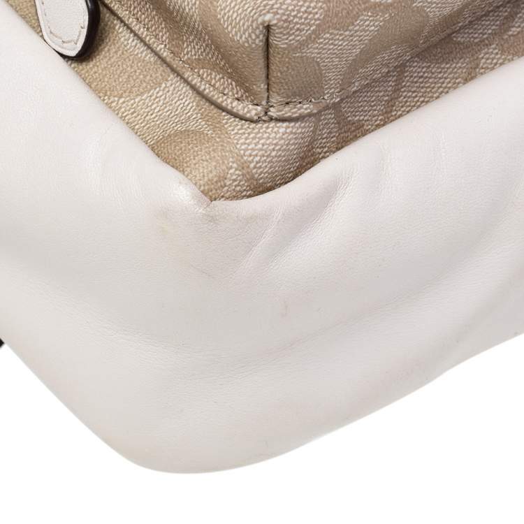 Pre Owned Coach Beige/Cream Signature Coated Canvas And Leather Mini Charlie Backpack