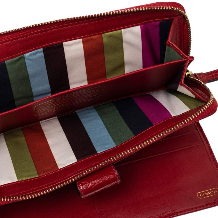 Pre Owned Coach Beige/Red Signature Canvas And Leather Clutch