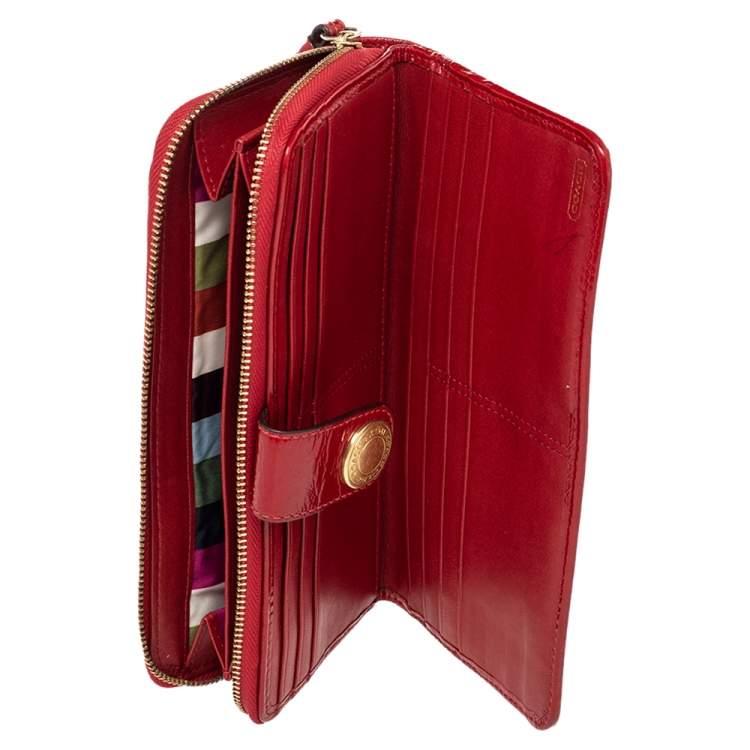 Pre Owned Coach Beige/Red Signature Canvas And Leather Clutch