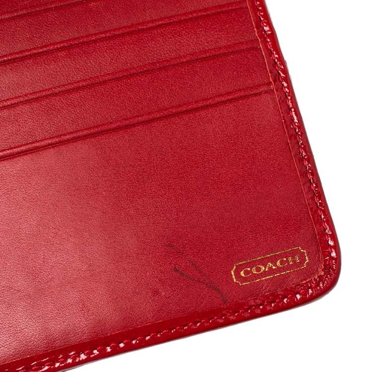 Pre Owned Coach Beige/Red Signature Canvas And Leather Clutch