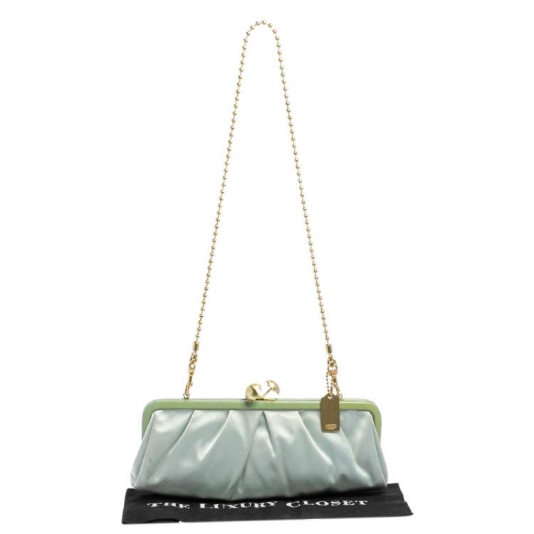Pre Owned Coach Mint Green Satin Amanda Darcy Clutch