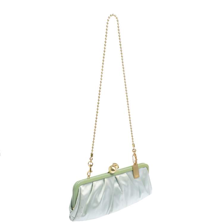 Pre Owned Coach Mint Green Satin Amanda Darcy Clutch