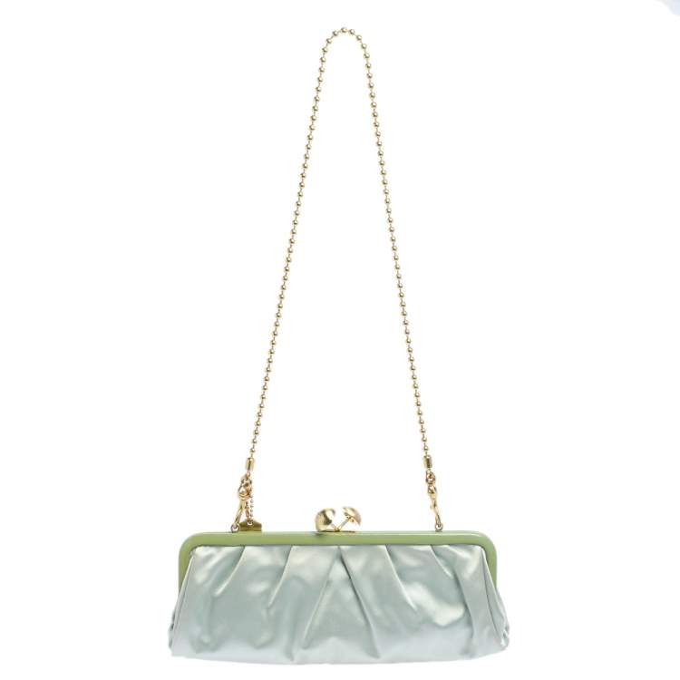 Pre Owned Coach Mint Green Satin Amanda Darcy Clutch