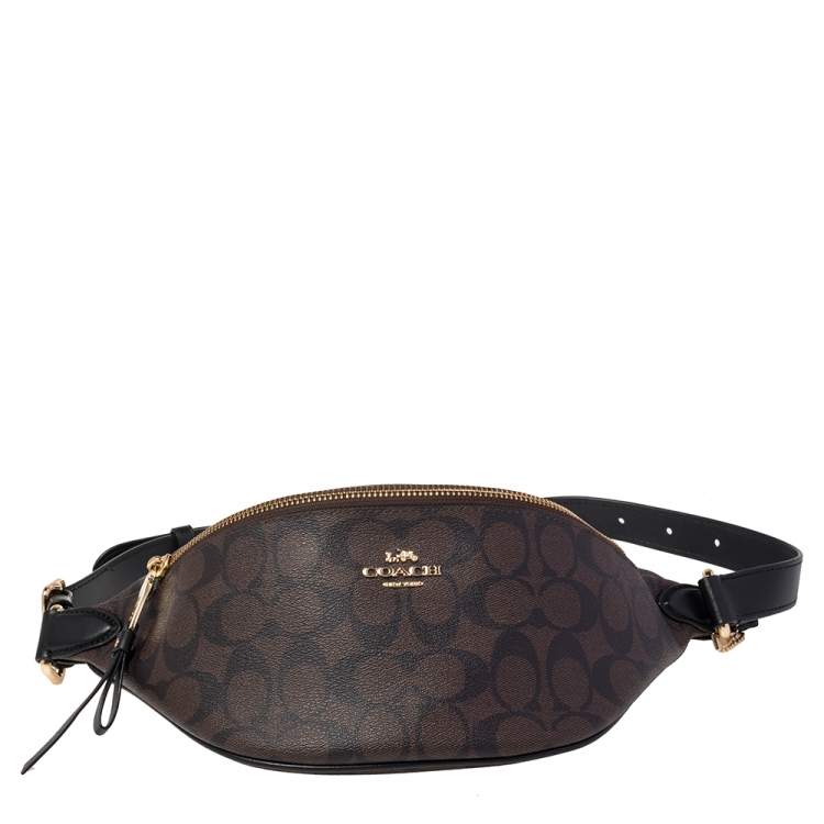 Pre Owned Coach Brown Signature Coated Canvas Belt Bag