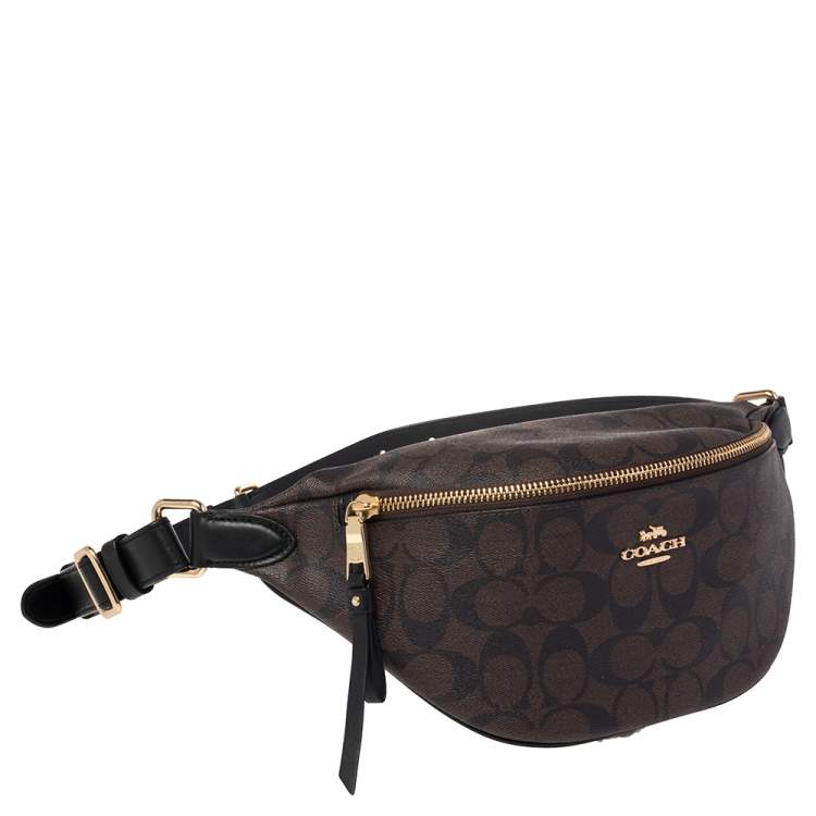 Pre Owned Coach Brown Signature Coated Canvas Belt Bag