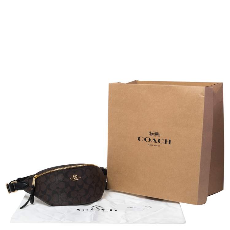 Pre Owned Coach Brown Signature Coated Canvas Belt Bag