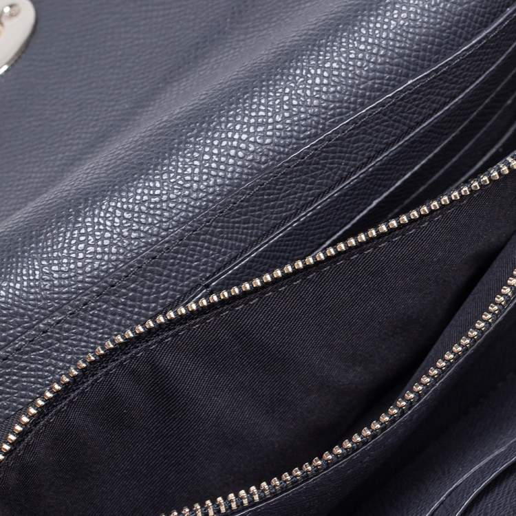 Pre Owned Coach Metallic Blue Leather Flap Chain Clutch 