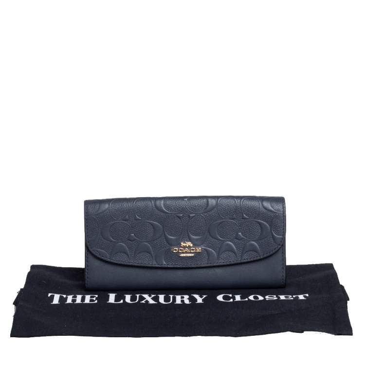 Pre Owned Coach Navy Blue Signature Leather Continental Wallet