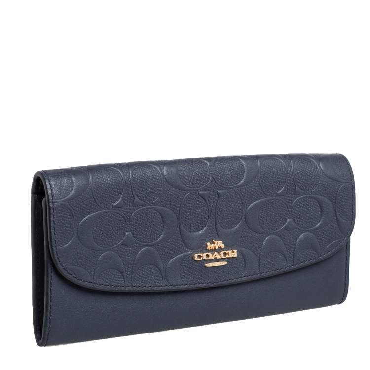 Pre Owned Coach Navy Blue Signature Leather Continental Wallet