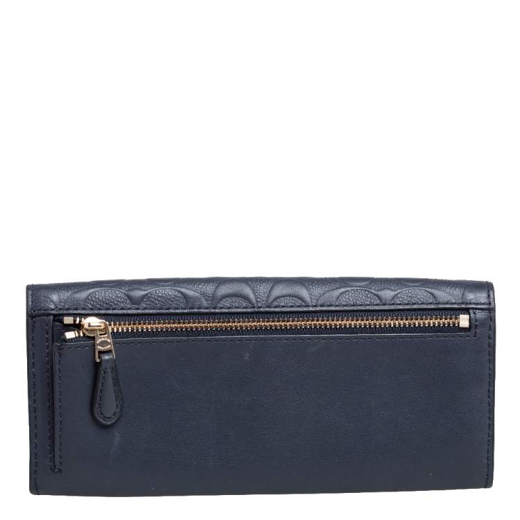 Pre Owned Coach Navy Blue Signature Leather Continental Wallet