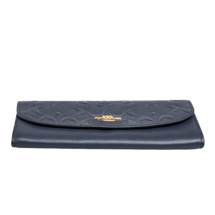 Pre Owned Coach Navy Blue Signature Leather Continental Wallet