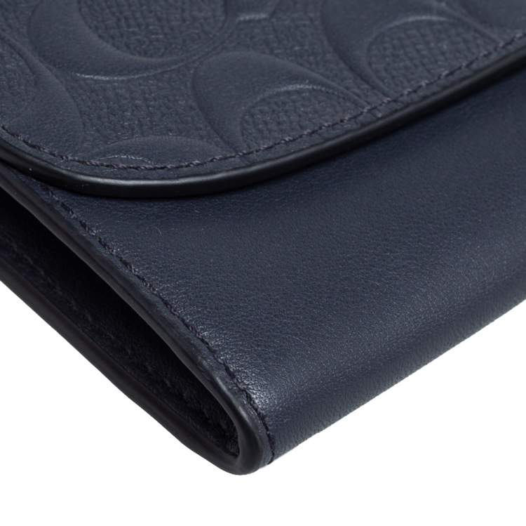 Pre Owned Coach Navy Blue Signature Leather Continental Wallet