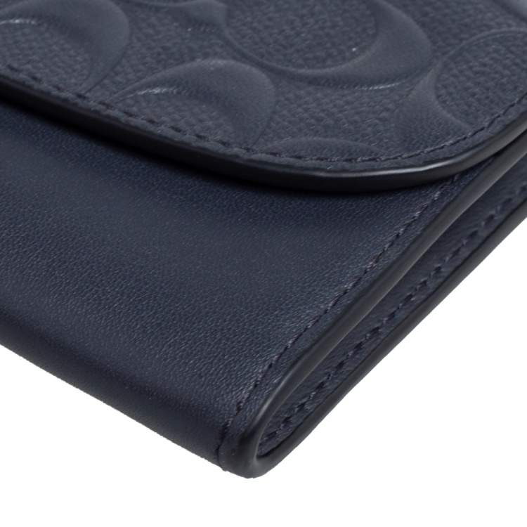 Pre Owned Coach Navy Blue Signature Leather Continental Wallet
