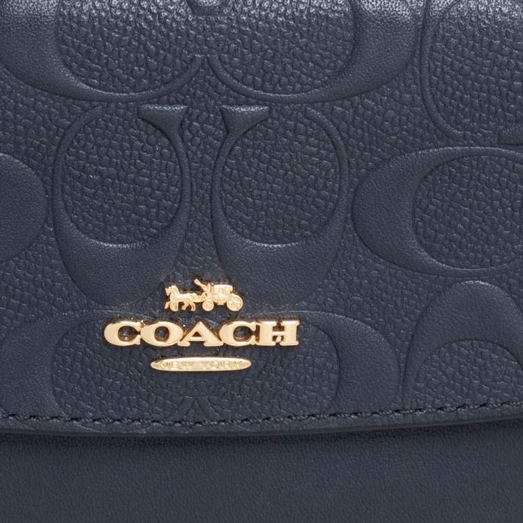Pre Owned Coach Navy Blue Signature Leather Continental Wallet