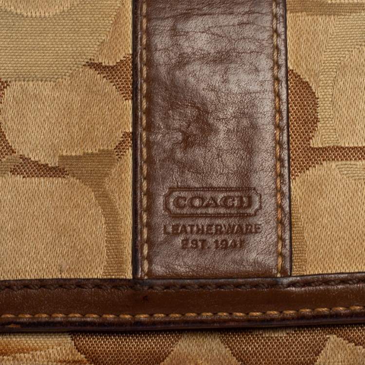 Pre Owned Coach Beige/Brown Signature Canvas and Leather Compact Wallet