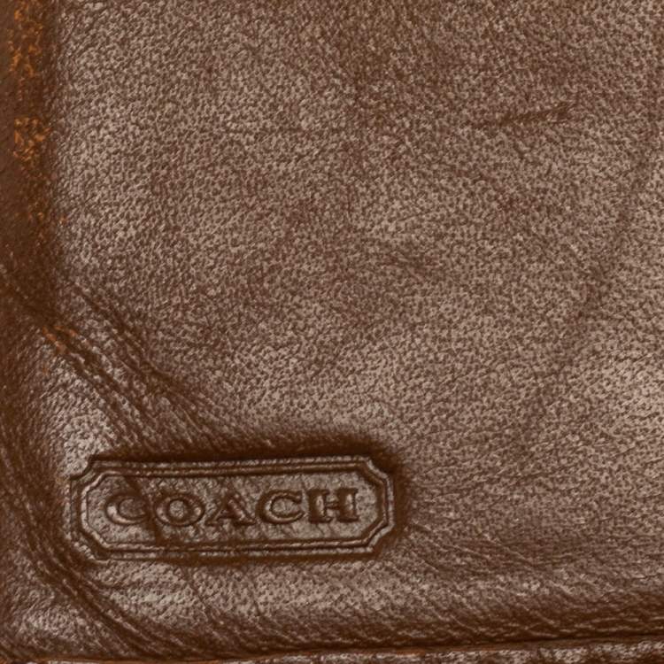 Pre Owned Coach Beige/Brown Signature Canvas and Leather Compact Wallet