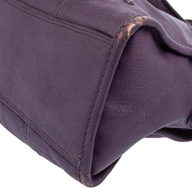 Pre Owned Coach Metallic Plum Leather Rhyder Satchel
