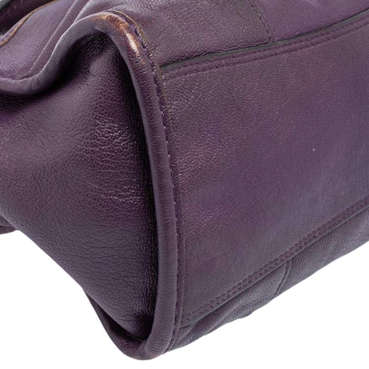 Pre Owned Coach Metallic Plum Leather Rhyder Satchel
