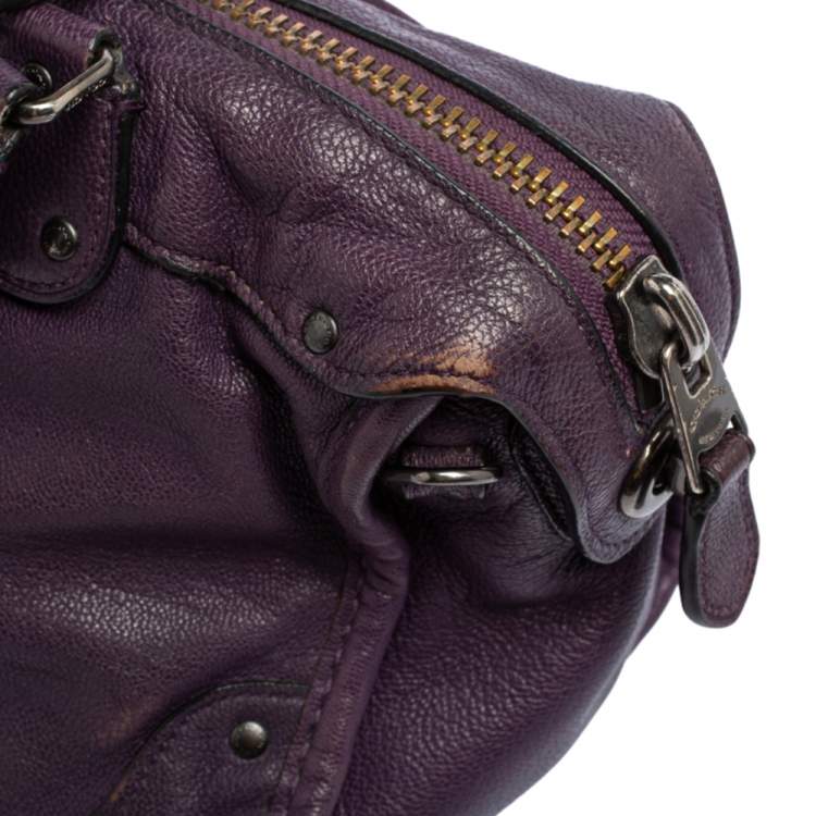 Pre Owned Coach Metallic Plum Leather Rhyder Satchel