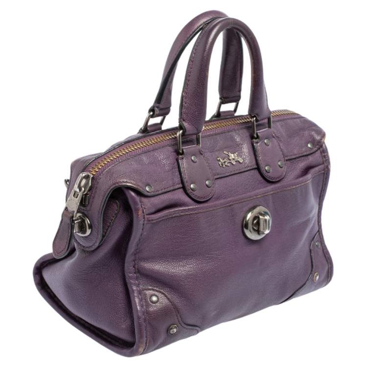 Pre Owned Coach Metallic Plum Leather Rhyder Satchel