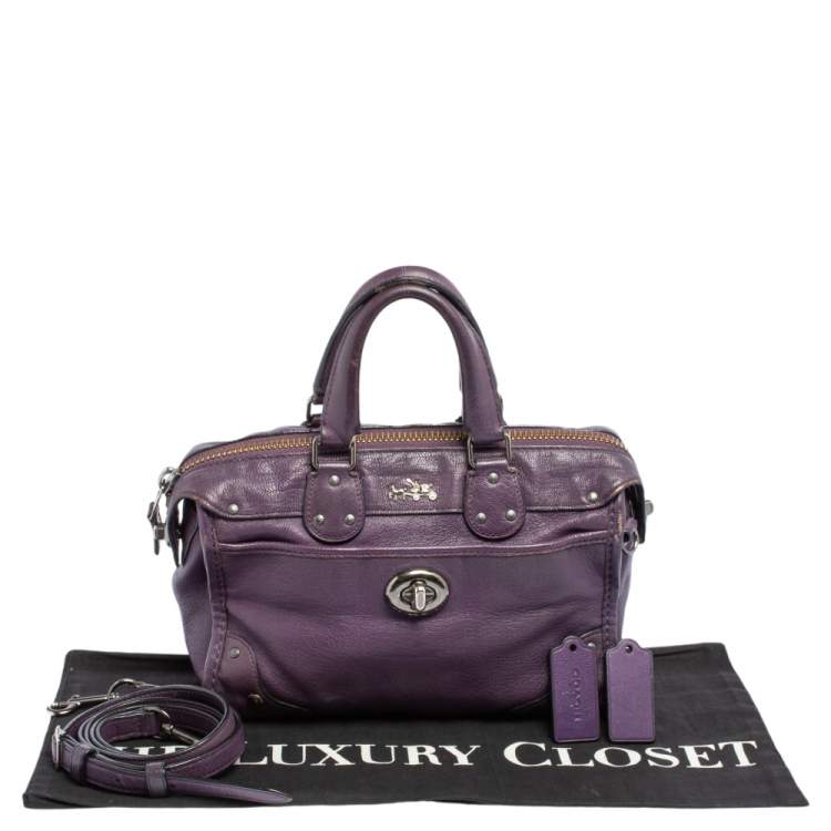 Pre Owned Coach Metallic Plum Leather Rhyder Satchel