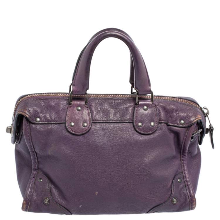 Pre Owned Coach Metallic Plum Leather Rhyder Satchel