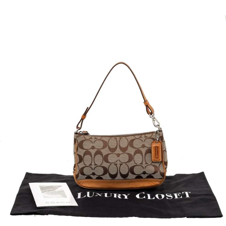 Pre Owned Coach Beige/Tan Signature Canvas And Leather Shoulder Bag