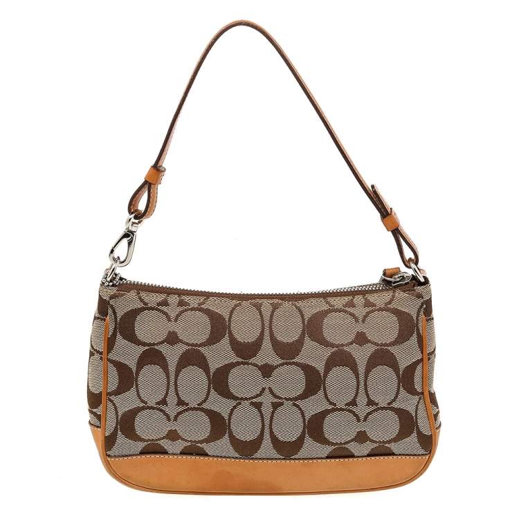 Pre Owned Coach Beige/Tan Signature Canvas And Leather Shoulder Bag