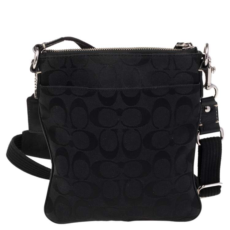 Pre Owned Coach Black Signature Canvas and Leather Penelope Swingpack Messenger Bag