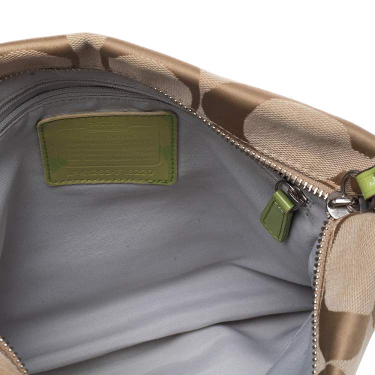 Pre Owned Coach Beige/Green Signature Canvas Stripe Messenger Bag