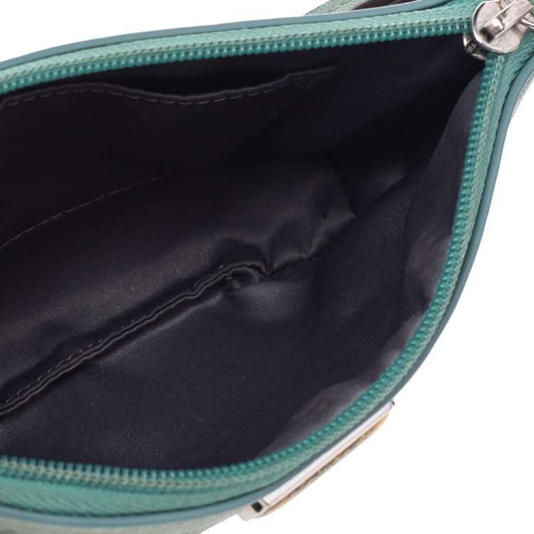 Pre Owned Coach Green Leather Wristlet Clutch