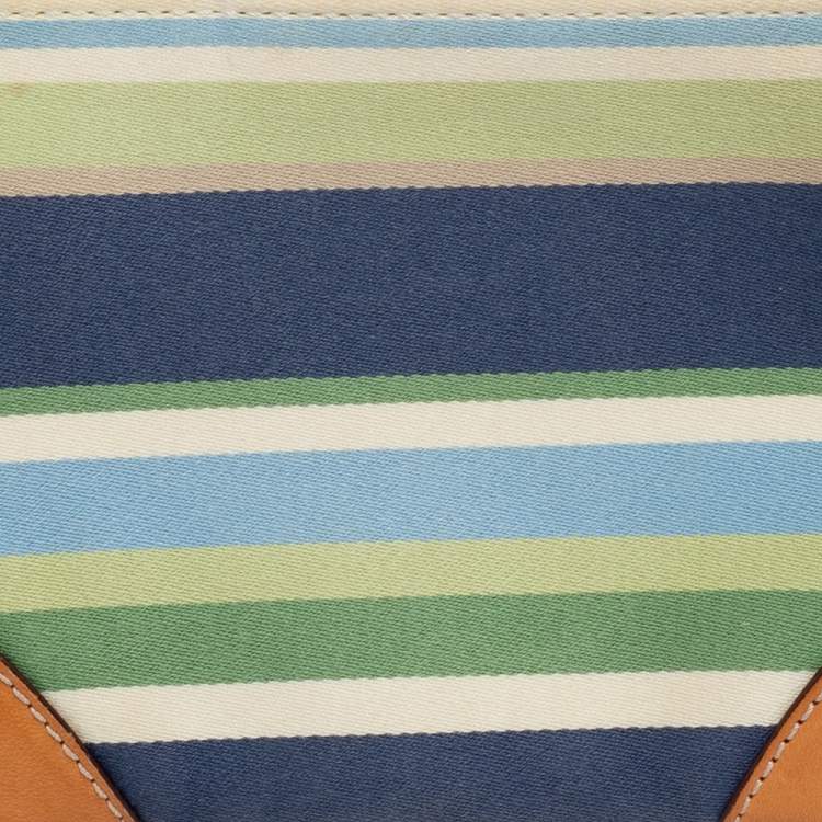 Pre Owned Coach Multicolor Canvas And Leather Stripe Wristlet