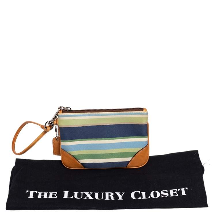 Pre Owned Coach Multicolor Canvas And Leather Stripe Wristlet
