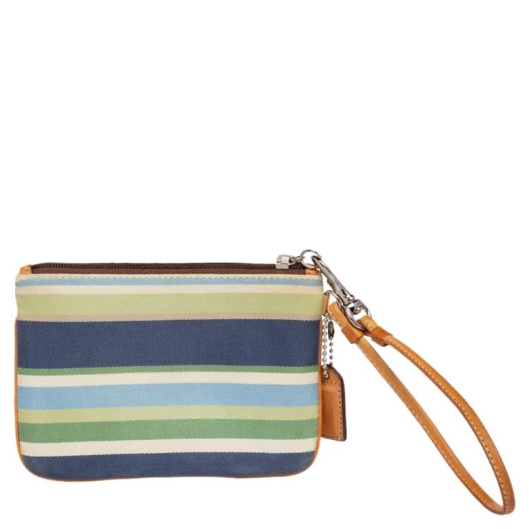 Pre Owned Coach Multicolor Canvas And Leather Stripe Wristlet