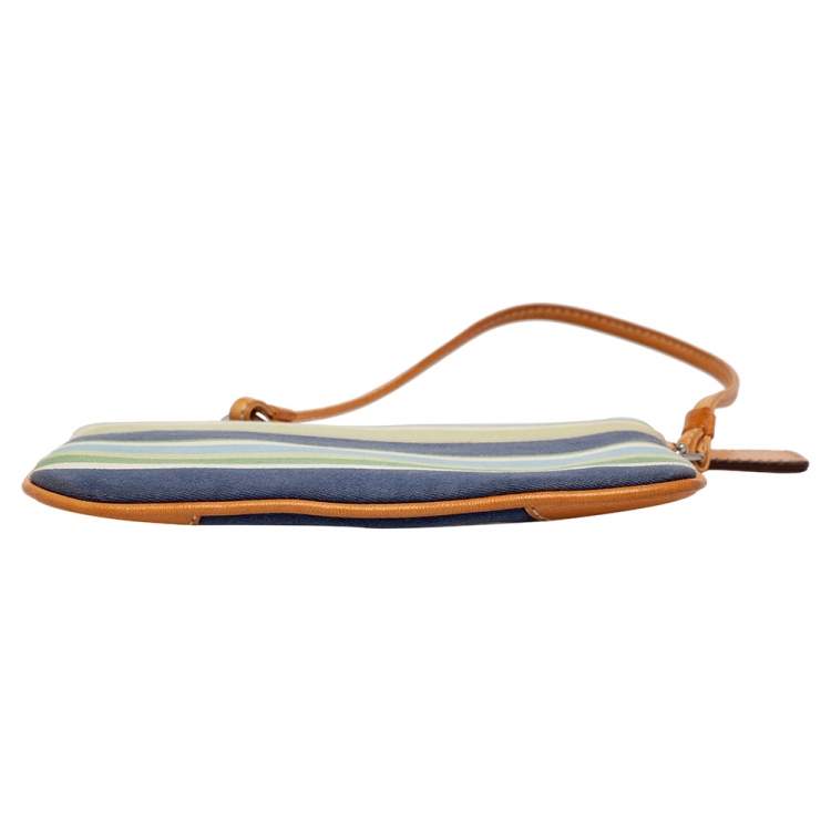 Pre Owned Coach Multicolor Canvas And Leather Stripe Wristlet