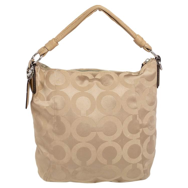 Pre Owned Coach Beige Signature Canvas And Leather Hobo
