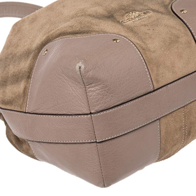 Pre Owned Coach Beige/Taupe Suede And Leather Drawstring Bucket Bag