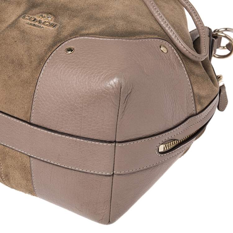 Pre Owned Coach Beige/Taupe Suede And Leather Drawstring Bucket Bag