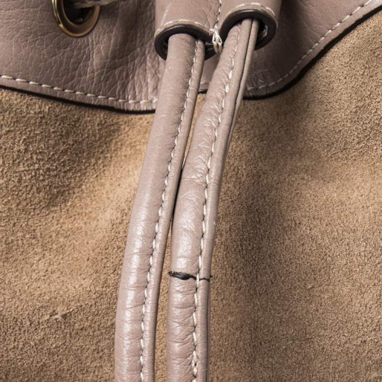 Pre Owned Coach Beige/Taupe Suede And Leather Drawstring Bucket Bag