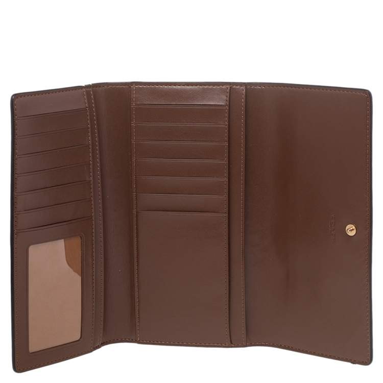 Pre Owned Coach Off White/Beige Leather And Signature Canvas Trifold Wallet