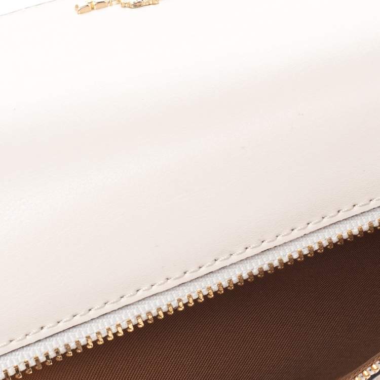 Pre Owned Coach Off White/Beige Leather And Signature Canvas Trifold Wallet