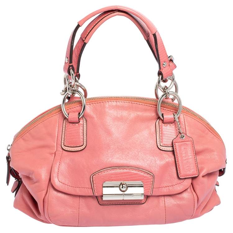 Coach Pink/Beige Leather Signature Strap Katy Satchel Coach