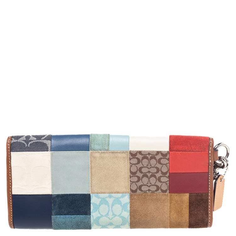 Pre Owned Coach Multicolor Canvas And Leather Patchwork Flap Wristlet Clutch