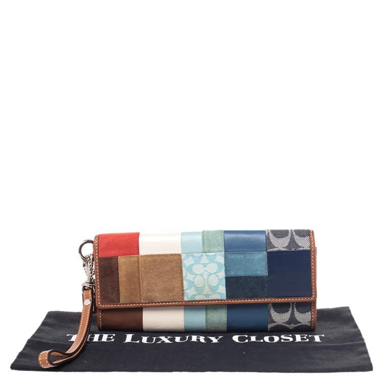 Pre Owned Coach Multicolor Canvas And Leather Patchwork Flap Wristlet Clutch