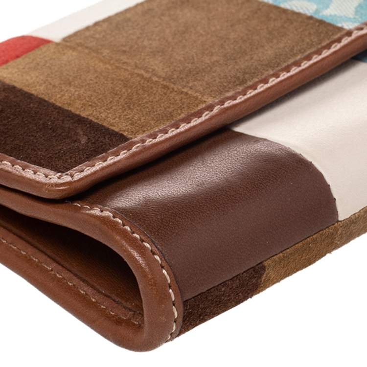 Pre Owned Coach Multicolor Canvas And Leather Patchwork Flap Wristlet Clutch