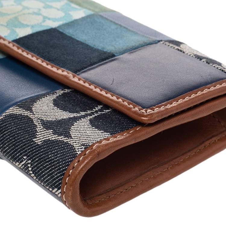 Pre Owned Coach Multicolor Canvas And Leather Patchwork Flap Wristlet Clutch